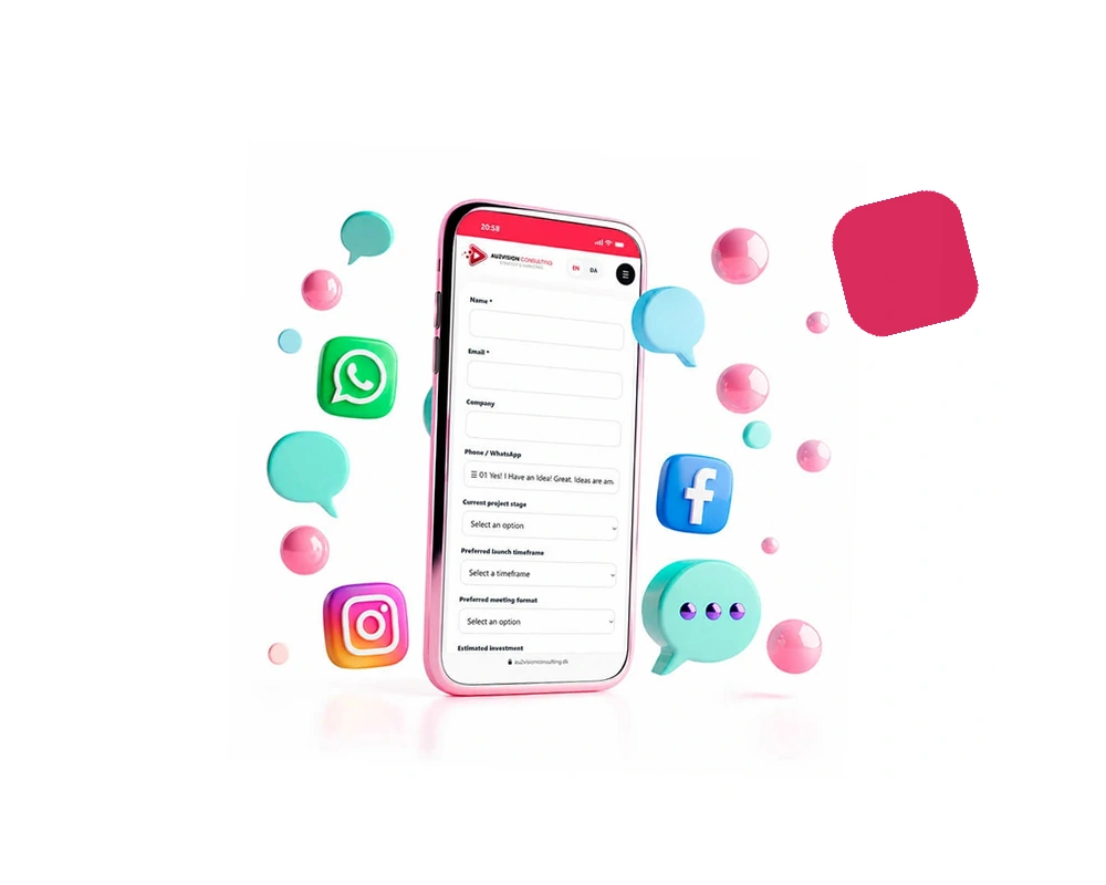 Illustration of phone, WhatsApp and email contact options