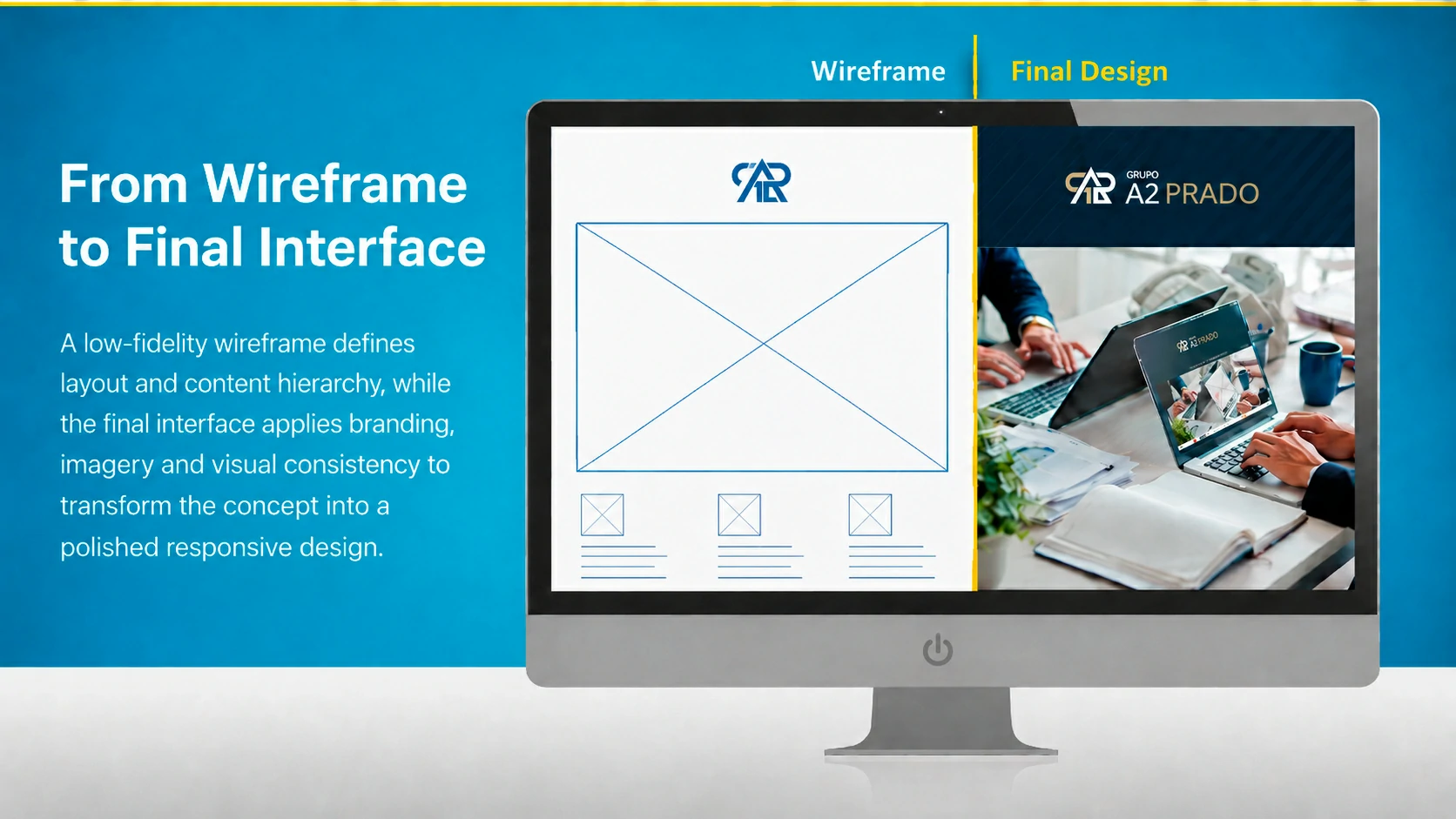 Grupo A2 Prado wireframe compared with the final interface