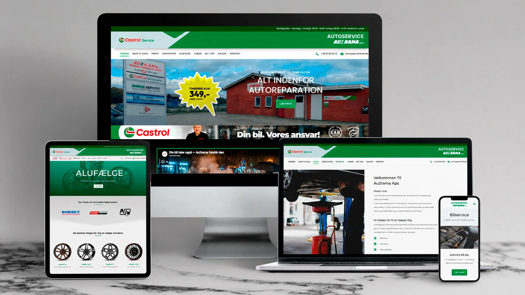 Au2rama responsive WordPress website on desktop, tablet and mobile