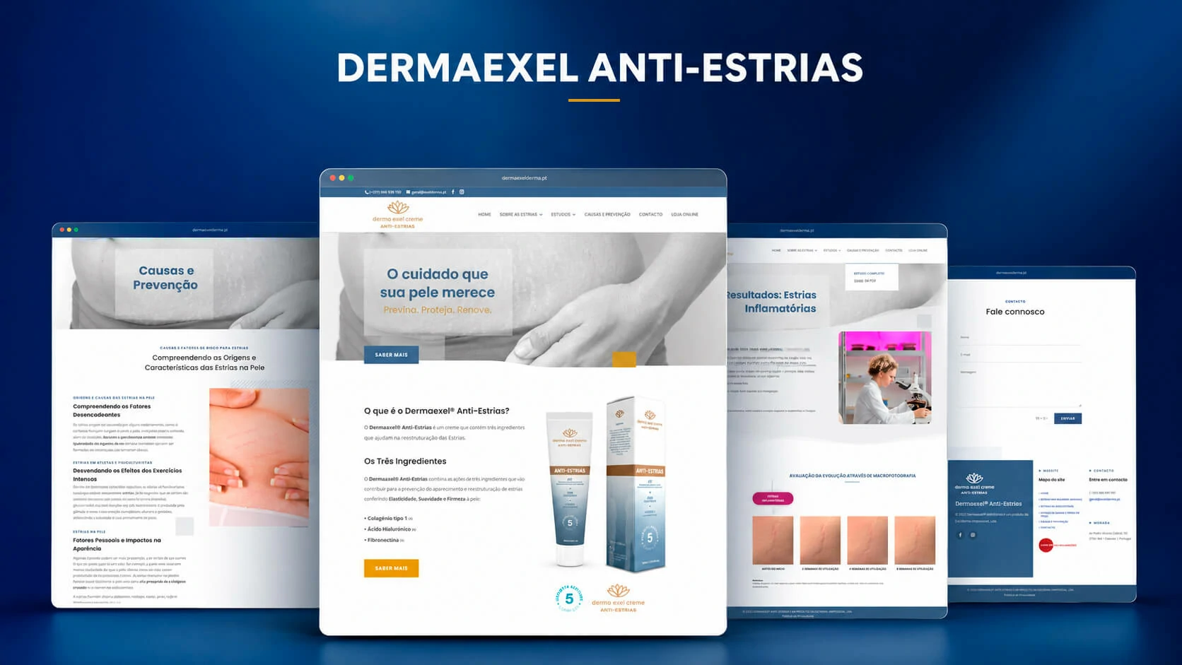 Dermaexel Anti-Estrias responsive website interface