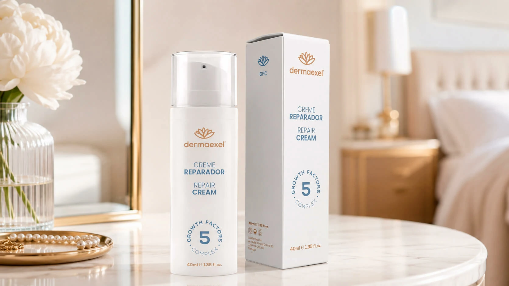 Dermaexel Skin Repair airless packaging and product presentation