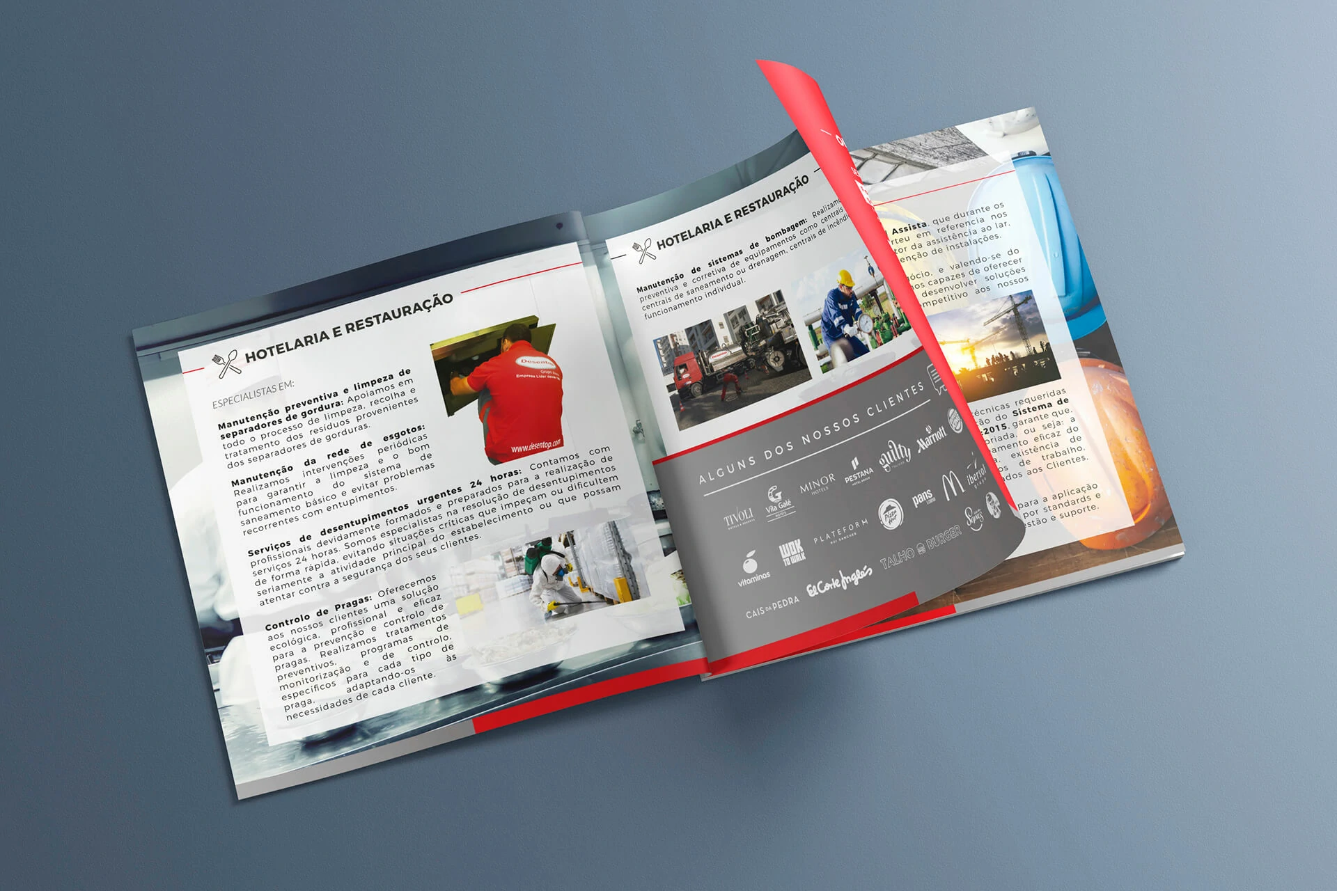 Desentop editorial brochure layout for hospitality, maintenance and industrial services