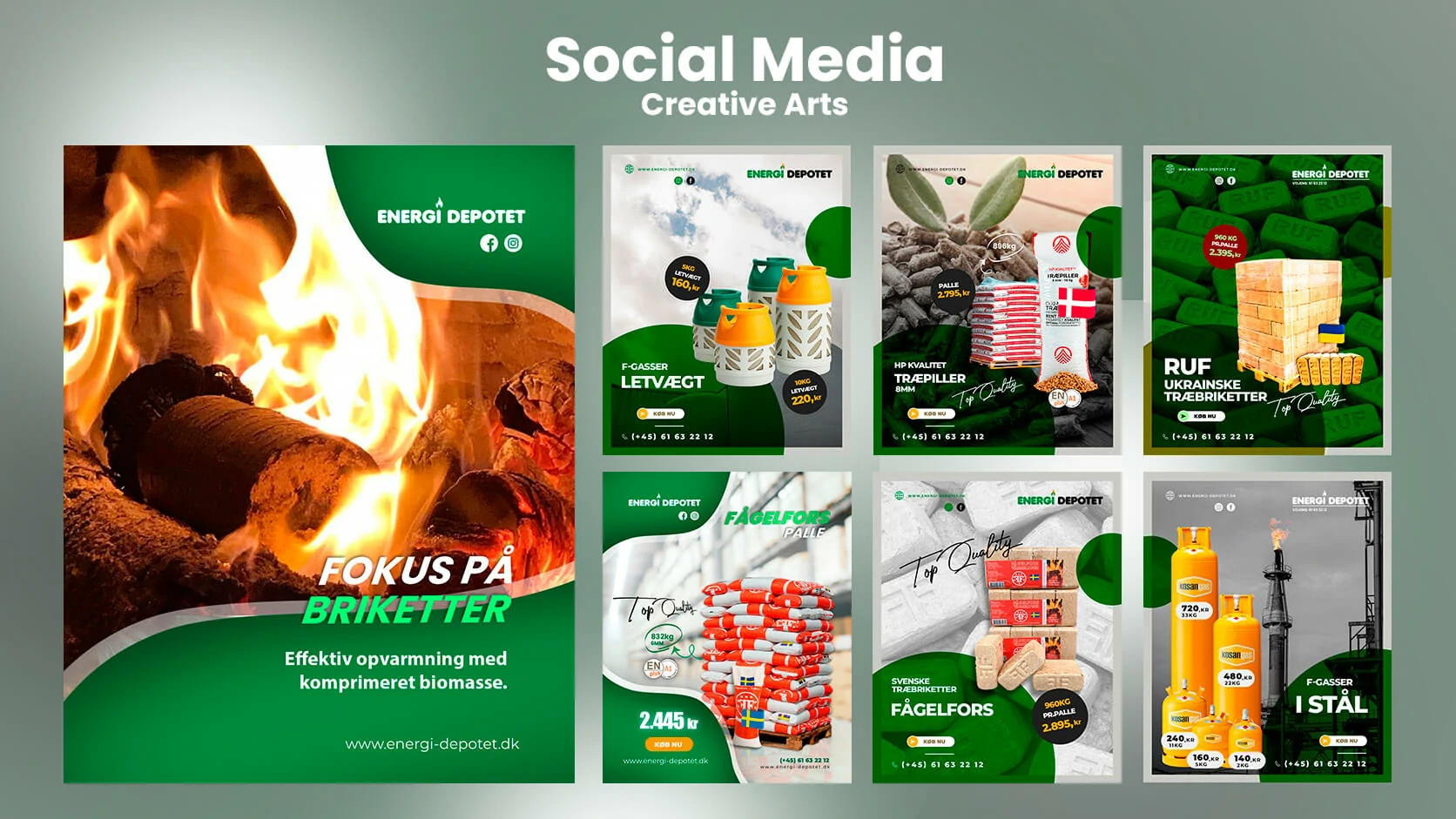 Energi Depotet social media creative system for pellets, briquettes and gas