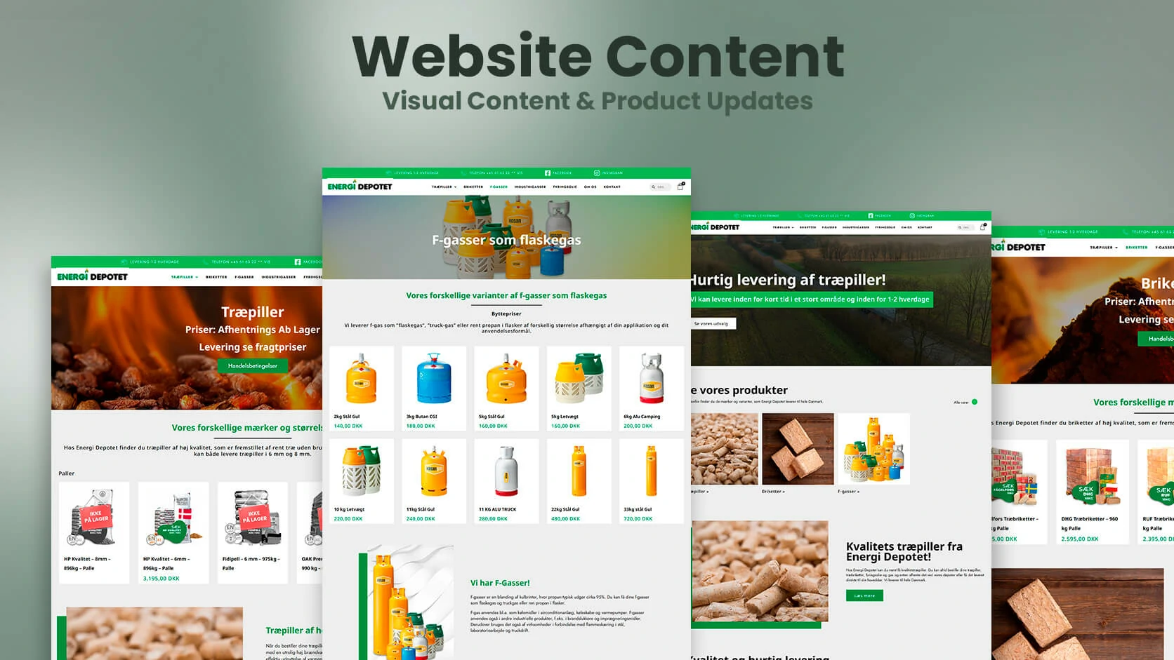 Energi Depotet website pages with product, price and content updates