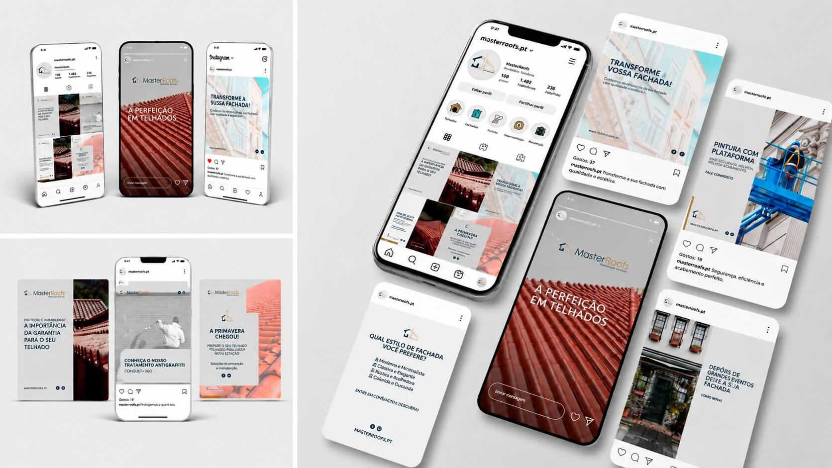 Master Roofs social media visual system and content examples