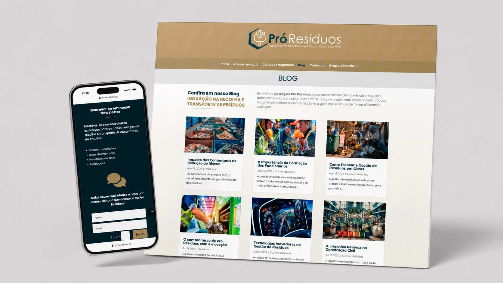 Pró Resíduos blog and newsletter conversion interface