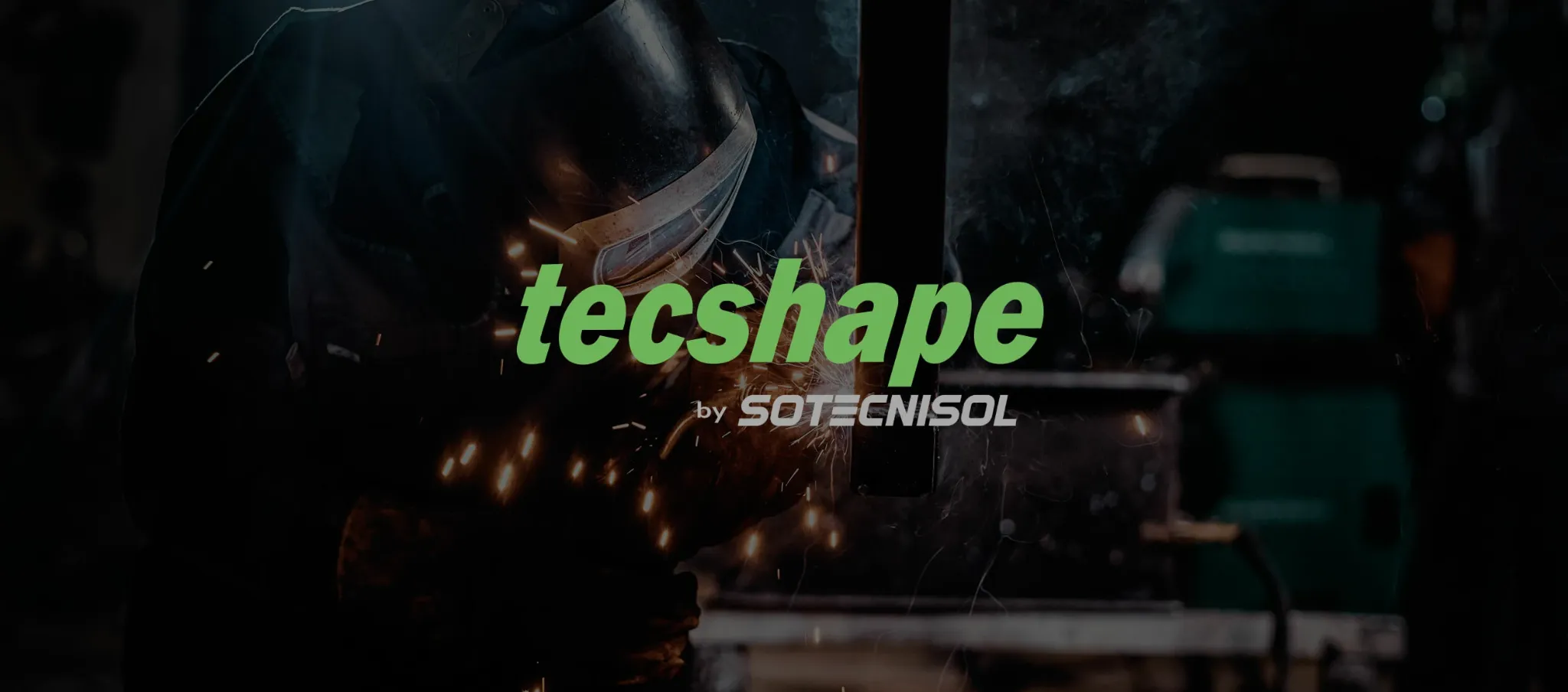 Tecshape industrial identity applied over a metalworking scene