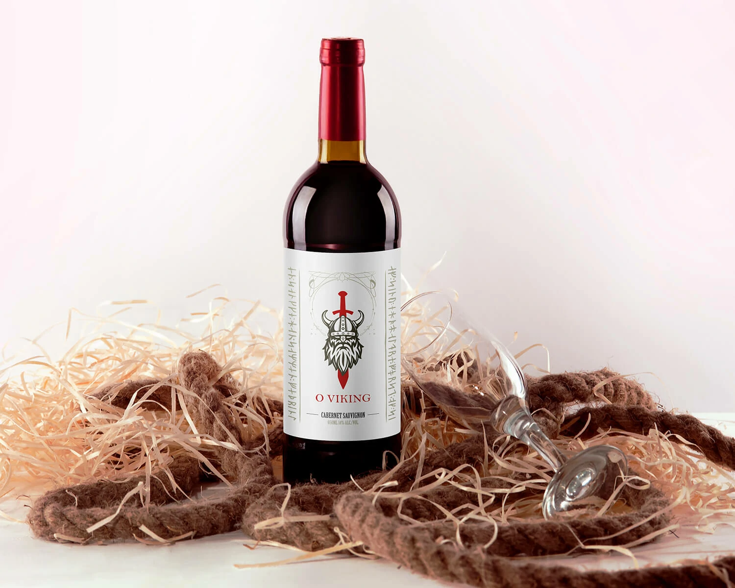 O Viking wine bottle styled with natural materials